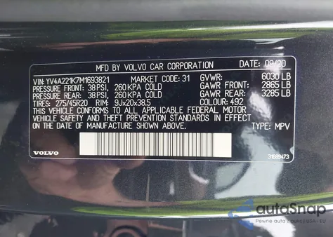 2021 Volvo Xc90 T6 Momentum 6 Passenger z USA, uszkodzony, nr VIN YV4A221K7M1693821